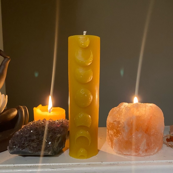 Moon Phases Solid Beeswax candle 60 hr burn spiritual metaphysical natural - Picture 2 of 2